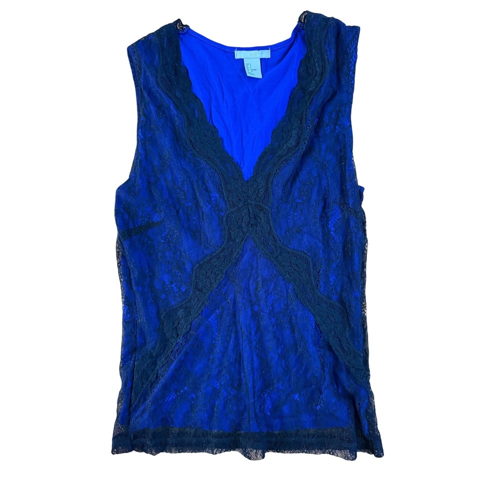 H&M Royal Blue Lace V-Neck Sleeveless Shell‎ Top Small Overlay Goth Vamp Baddie